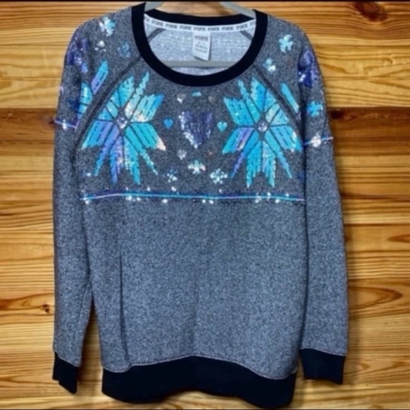 Victoria's Secret PINK iridescent snowflake sequin Christmas sweater Xs - Picture 1 of 5